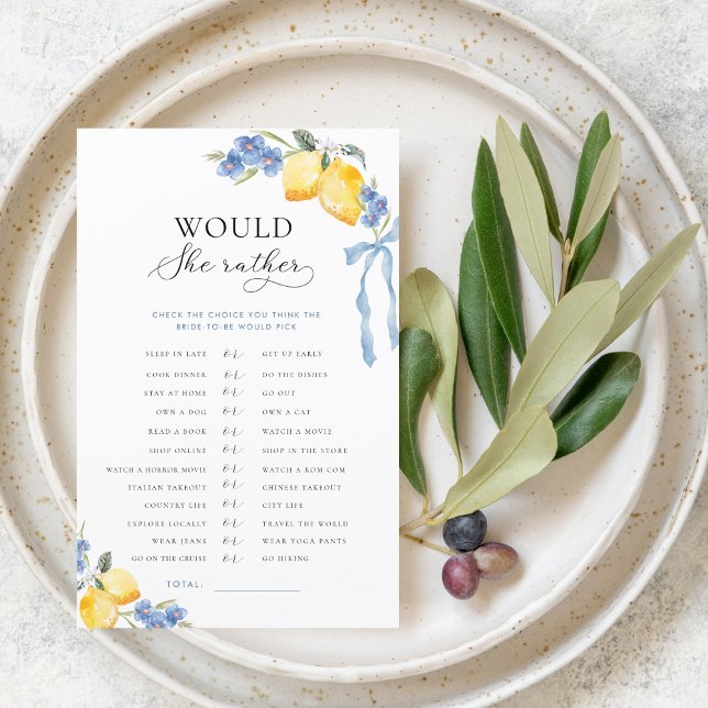 Papier Italian Bow & Lemons Bridal Would She Rather Game (Créateur téléchargé)