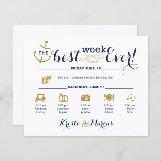 Papier Itinéraire de la semaine du Mariage nautique (Devant / Derrière)