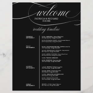 Papier Itinéraire de mariage chic noir et blanc de 4 jour