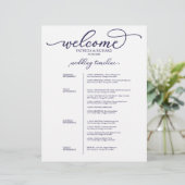 Papier Itinéraire de mariage de 4 jours Script Bleu Marin (Debout devant)