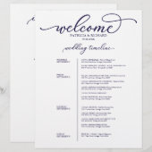 Papier Itinéraire de mariage de 4 jours Script Bleu Marin (Devant / Derrière)