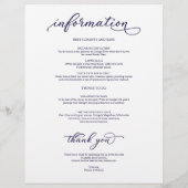 Papier Itinéraire de mariage de 4 jours Script Bleu Marin (Dos)