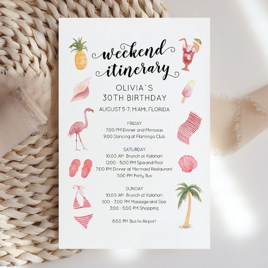 Papier Itinéraire de week-end d'anniversaire à la plage a