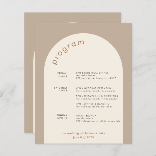 Papier Itinéraire du Mariage de l'arc de sable minimal gé (Devant / Derrière)