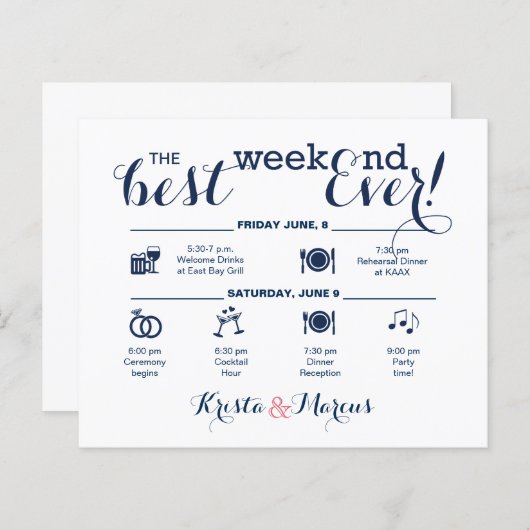 Papier Itinéraire du week-end mariage (Devant / Derrière)