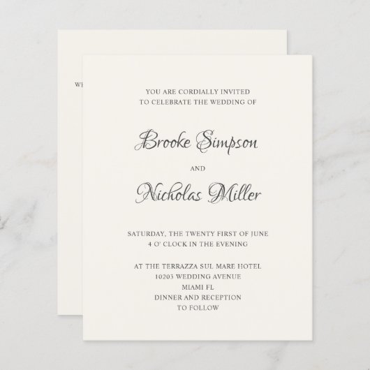 Papier IVOIRE | Simple Élégant Mariage Minimal coût (Devant / Derrière)