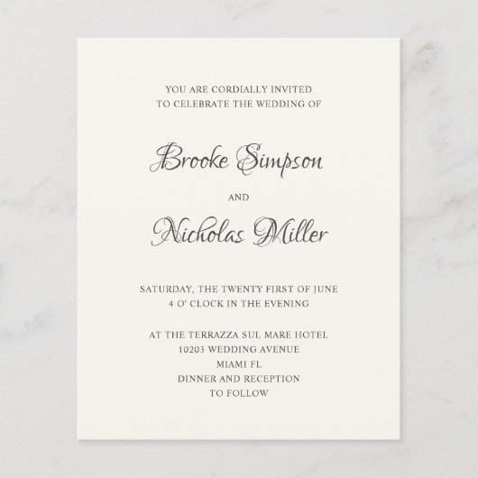 Papier IVOIRE | Simple Élégant Mariage Minimal coût (Devant)