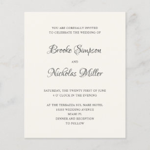 Papier IVOIRE Simple Élégant Mariage Minimal coût