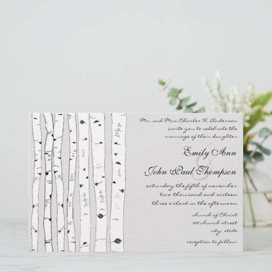 Papier Ivory Birch Tree Wedding Invitations (Debout devant)