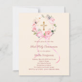 Papier Ivory blush florals bow First Communion invitation (Devant)