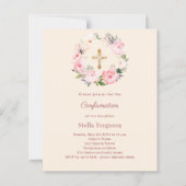 Papier Ivory blush florals cross Confirmation invitation (Devant)