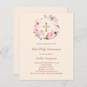 Papier Ivory blush florals First Communion invitation (Devant / Derrière)