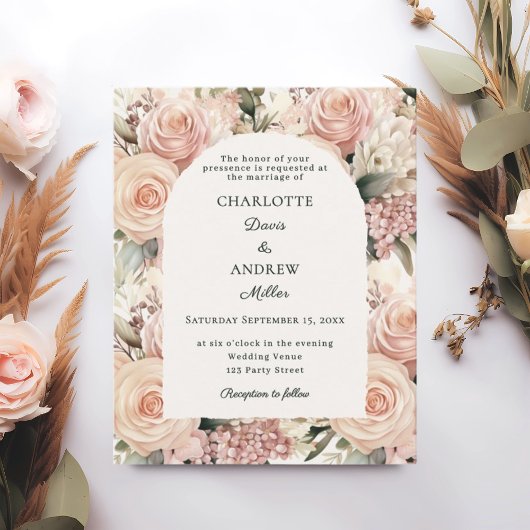 Papier Ivory dusty rose mauve florals wedding invitation
