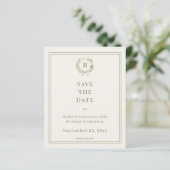 Papier Ivory green monogram wreath birthday Save the Date (Debout devant)