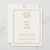 Papier Ivory green monogram wreath birthday Save the Date (Devant)
