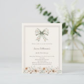 Papier Ivory muted green bow florals birthday invitation (Debout devant)