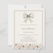 Papier Ivory muted green bow florals birthday invitation (Devant)