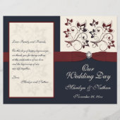 Papier Ivory, Navy et Claret Floral Wedding Program (Devant)