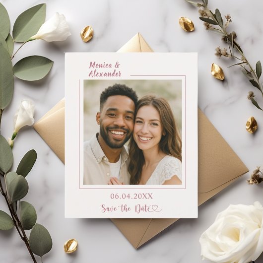 Papier Ivory rose gold photo wedding Save the Date card