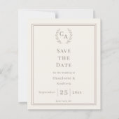 Papier Ivory taupe monogram wreath wedding Save the Date  (Devant)
