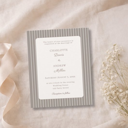 Papier Ivory Taupe Neutral Pinstriped Wedding 