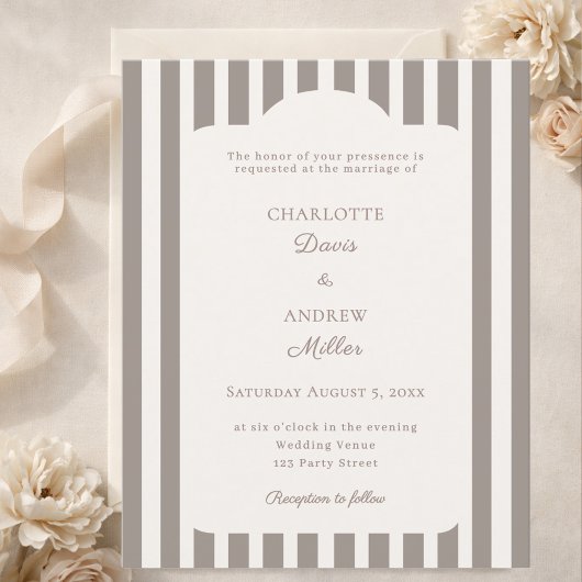 Papier Ivory Taupe Neutral Striped Wedding invitation