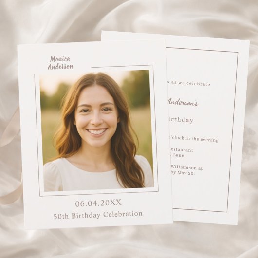 Papier Ivory taupe photo birthday invitation