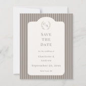 Papier Ivory Taupe Pinstriped Wedding Save the Date Card (Devant)