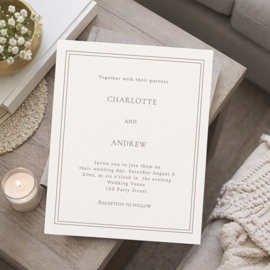 Papier Ivory taupe simple luxury wedding invitation