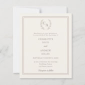Papier Ivory taupe wreath monogram wedding invitation (Devant)