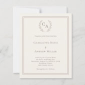 Papier Ivory taupe wreath monogrammed wedding invitation (Devant)