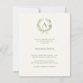 Papier Ivory wreath bow monogram Bridal Shower invitation (Devant)