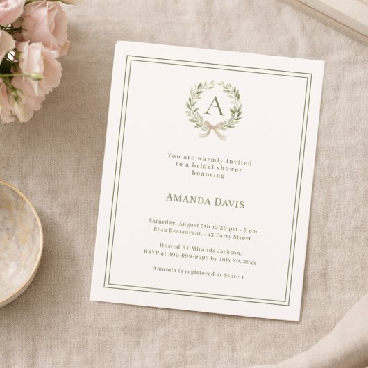 Papier Ivory wreath monogrammed Bridal Shower invitation