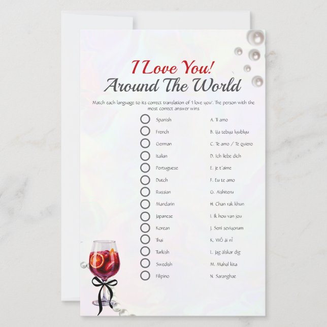 Papier J'aime autour du monde jeu de douche nuptiale (Devant)