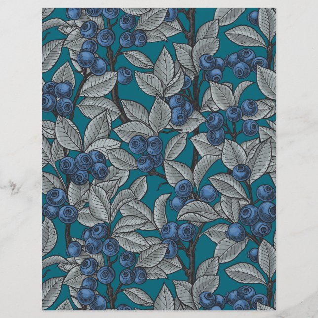 Papier Jardin aux bleuets, bleu et gris (Devant)