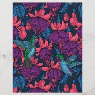 Papier Jardin de colibris en violet et bleu