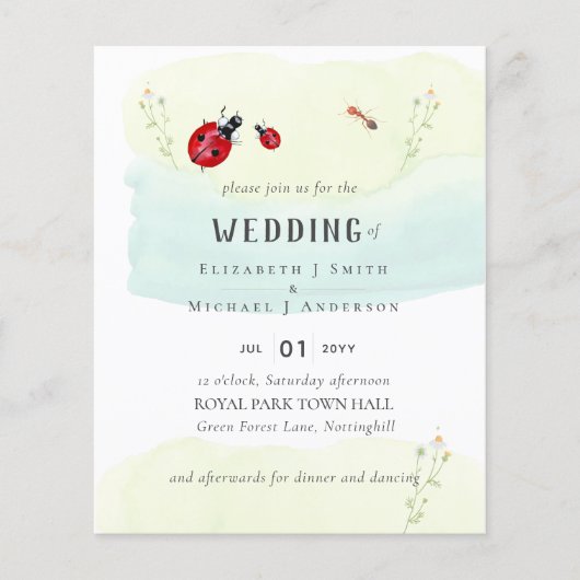 Papier Jardin des insectes Joli Faire-part de mariage aqu (Devant)