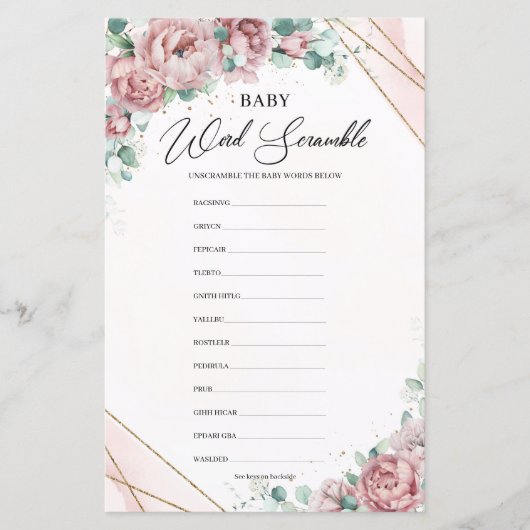 Papier Jardin fleuri luxuriant or Baby Word Scramble (Devant)