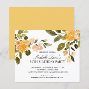 Papier Jaune chic Fleur vert 50E FÊTE D'ANNIVERSAIRE