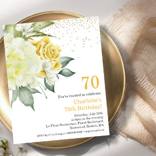 Papier Jaune Floral 70e Budget Invitation Anniversaire