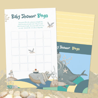 Papier Jaune Jaune Baleine Baby shower Bingo Jeu