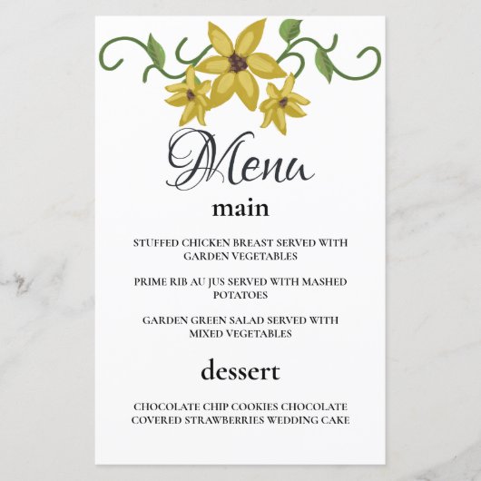 Papier Jaune Tournesol Floral Botanique Dessiné à la Main (Devant)