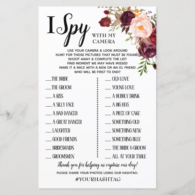 Papier Je espionne jeu de réception de mariage anglais es (Devant)