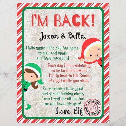 Papier Je suis de retour Noël Elf Lettre d'arrivée (Devant)