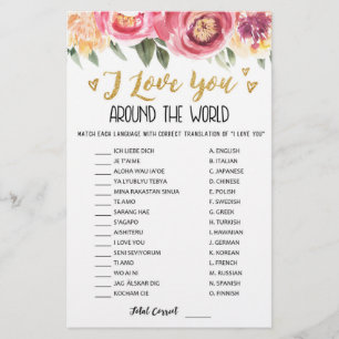 Papier Je t'aime autour du monde jeu avec réponses