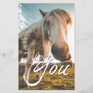 Papier Je t'aime avec cheval regardant