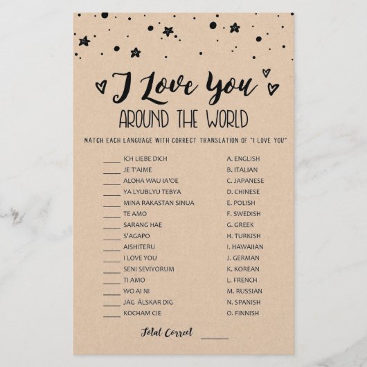 Papier Je vous aime partout dans le monde jeu avec Répons (Devant)