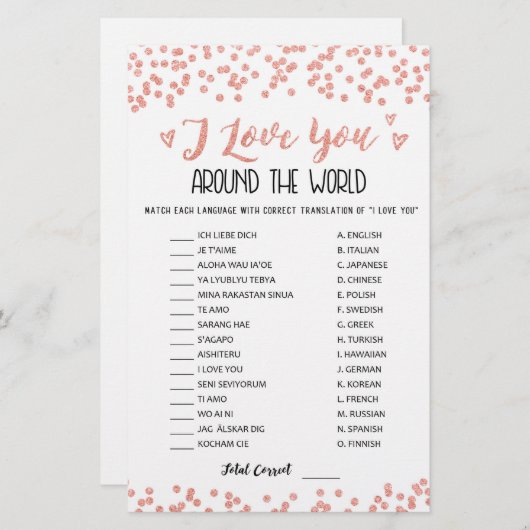 Papier Je vous aime partout dans le monde jeu avec Répons (Devant / Derrière)