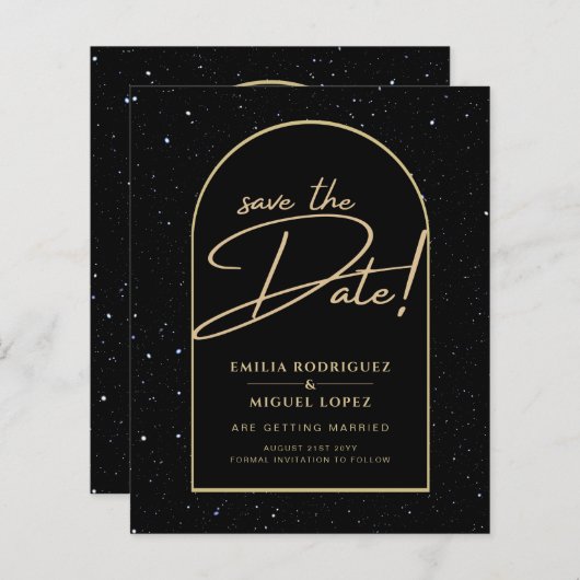 Papier JET BLACK OR étoile Mariage de nuit SAVE DATE (Devant / Derrière)