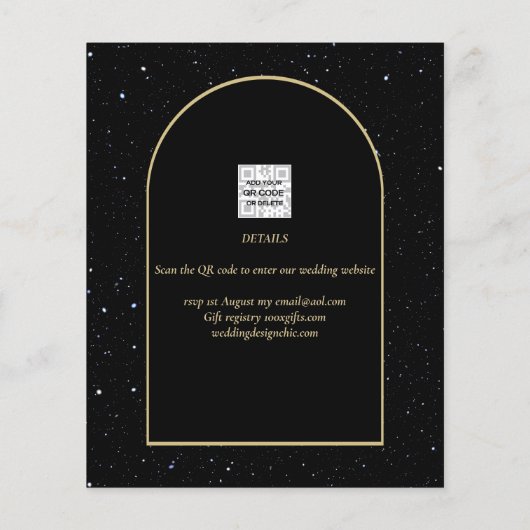 Papier JET BLACK OR étoile Mariage de nuit SAVE DATE (Dos)